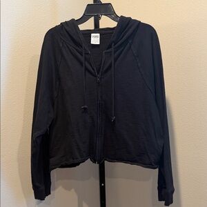 PINK Victoria's Secret Black cropped zip up hoodie. NWOT